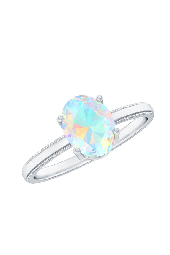 Oval Cut Ethiopian Opal Solitaire Ring, October Birthstone Ring (1.2 Carat), 925 Sterling Silver, US 4.00