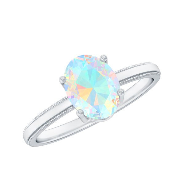 Oval Cut Ethiopian Opal Solitaire Ring, October Birthstone Ring (1.2 Carat), 925 Sterling Silver, US 4.00