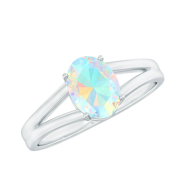 Rosec Jewels Oval Cut Ethiopian Opal Solitaire Ring, October Birthstone Ring - 6X8 mm, 14K White Gold, US 6.00