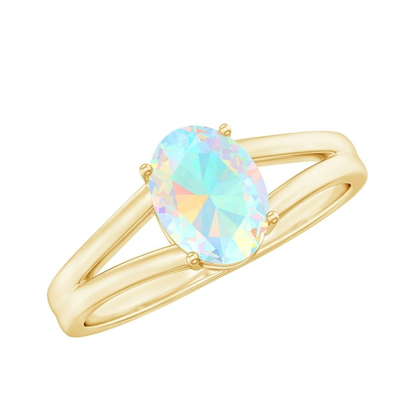 Rosec Jewels Oval Cut Ethiopian Opal Solitaire Ring, October Birthstone Ring - 6X8 mm, 18K Yellow Gold, US 10.50