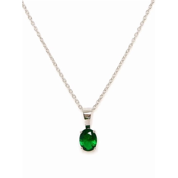 Oval Cut Green Emerald Pendant Solid Silver Chain Necklace Genuine Emerald Gemstone Pendant