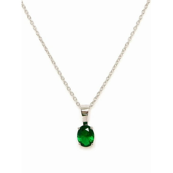 Oval Cut Green Emerald Pendant Solid Silver Chain Necklace Genuine Emerald Gemstone Pendant