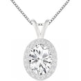 thumbnail image 1 of 14K Solid White Gold Lab Grown Moissanite Halo Pendant Necklace | Oval Cut 6x4mm (0.50 CTW) | Double Loop Bail| 16" to 18" Adjustable Box Chain | Luxury Gift for Women | by Jewelaura, 1 of 8