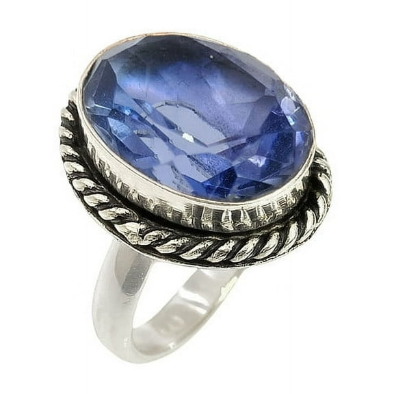 Oval Cut Iolite Gemstone Ring Oxidized 925 Sterling Silver Ring Unisex Handmade Jewelry Gift Ring Size US 7