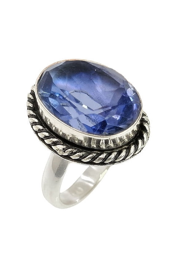 Oval Cut Iolite Gemstone Ring Oxidized 925 Sterling Silver Ring Unisex Handmade Jewelry Gift Ring Size US 9