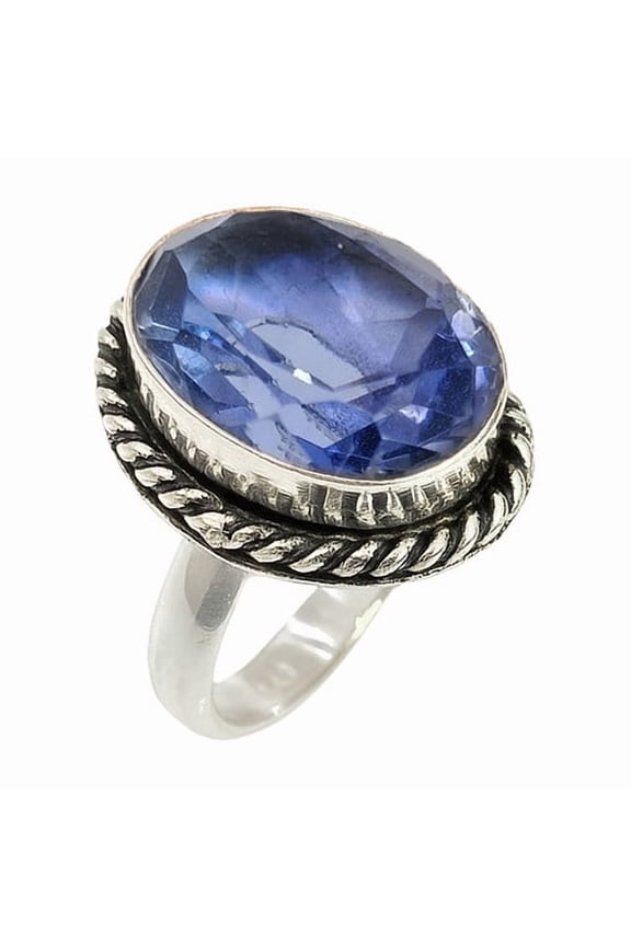 Oval Cut Iolite Gemstone Ring Oxidized 925 Sterling Silver Ring Unisex Handmade Jewelry Gift Ring Size US 9