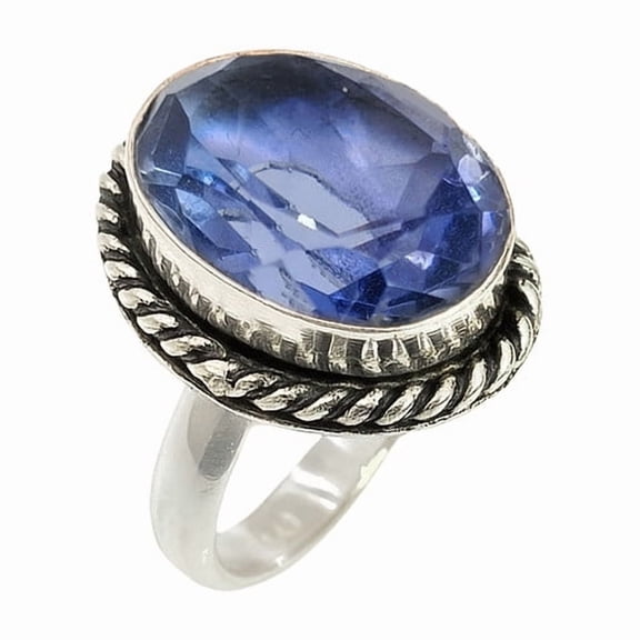 Oval Cut Iolite Gemstone Ring Oxidized 925 Sterling Silver Ring Unisex Handmade Jewelry Gift Ring Size US 9