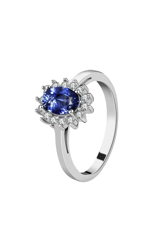 Oval-Cut Lab-Created Blue Sapphire & Moissanite Halo Engagement Ring in 925 Sterling Silver – Elegant, Sparkling, and Timeless Jewelry for Women