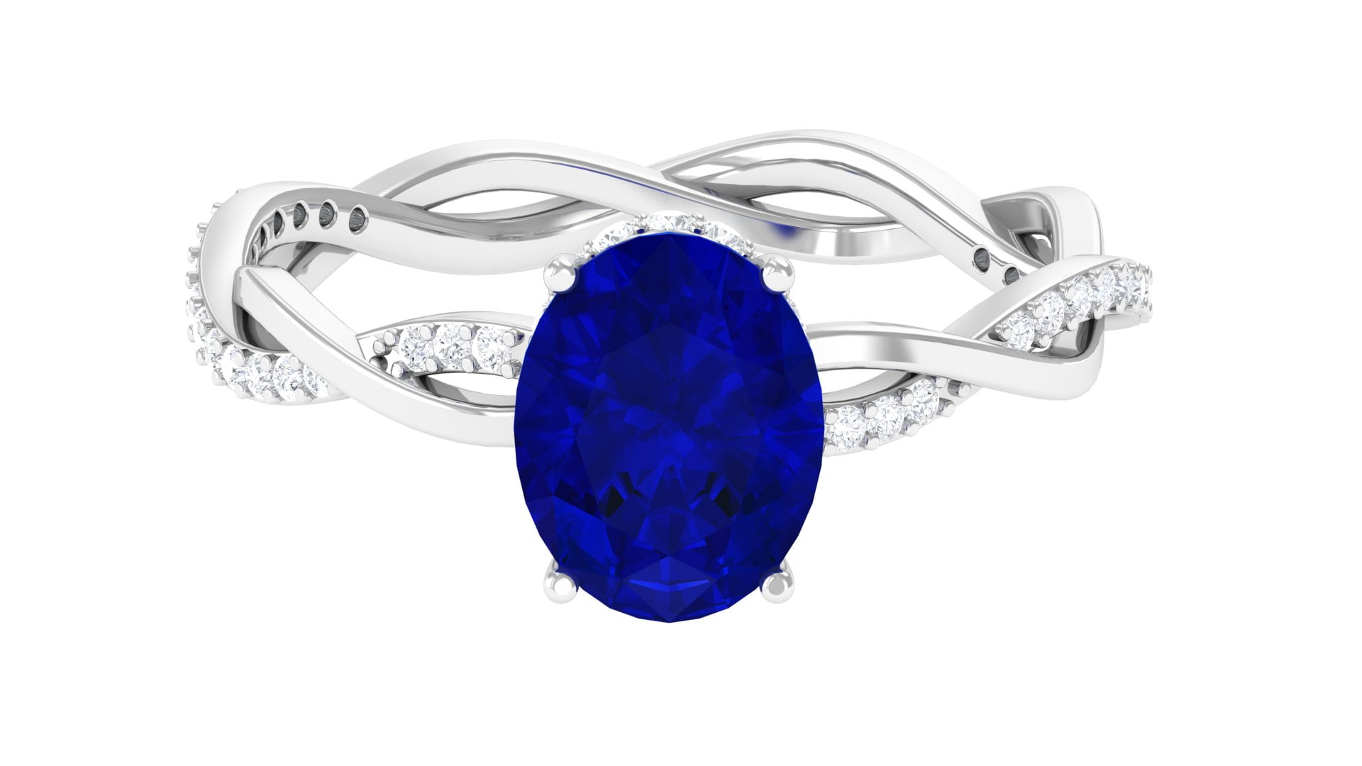 Oval Cut Lab Created Blue Sapphire Solitaire Ring with Diamond 8X10