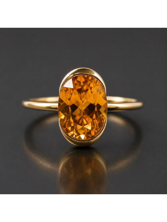 Oval Cut Lab Created Citrine Gemstone Half Bezel Ring, Yellow Plated 925 Sterling Silver Ring, November Birthstone Proposal Ring, Handmade Jewelry