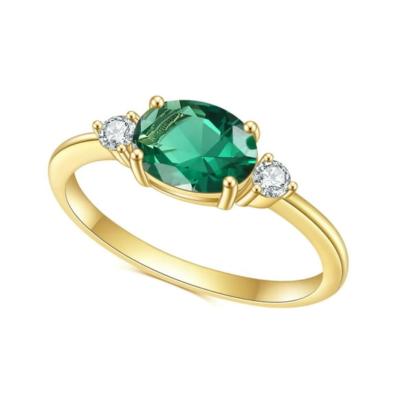 Oval-Cut Lab-Created Green Emerald Solitaire Ring in 925 Sterling Silver – Elegant Green Gemstone Ring for Women, Timeless Solitaire Engagement or Promise Ring