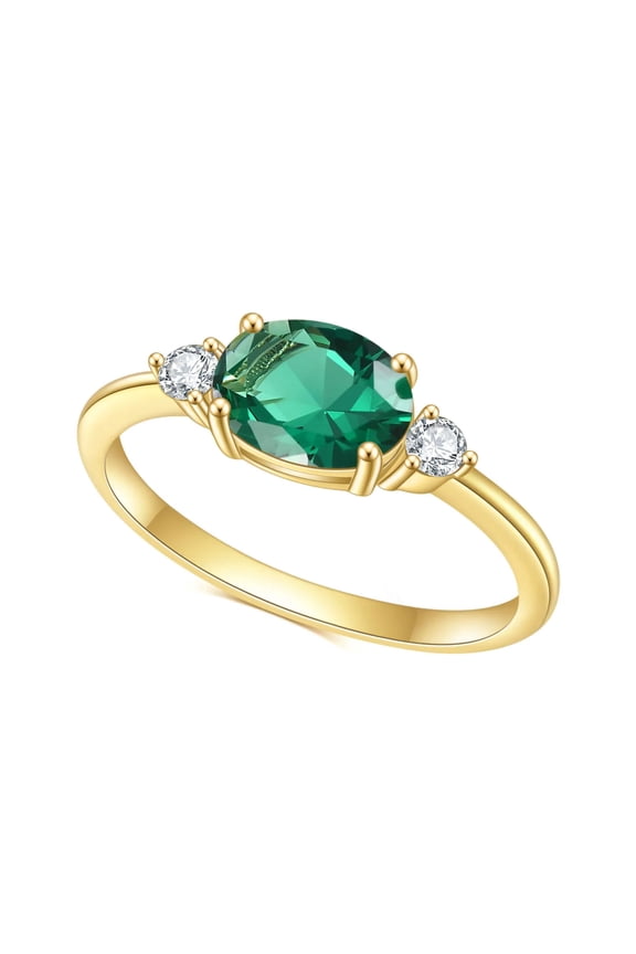 Oval-Cut Lab-Created Green Emerald Solitaire Ring in 925 Sterling Silver – Elegant Green Gemstone Ring for Women, Timeless Solitaire Engagement or Promise Ring