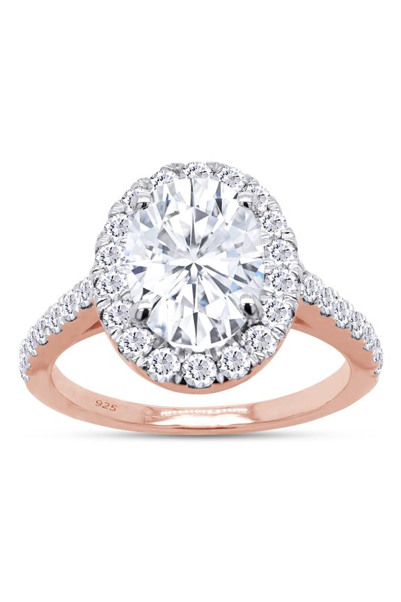 Oval Cut Lab Created Moissanite Diamond Halo Engagement Wedding Ring In 14K Rose Gold Over Sterling Silver(G-H Color,VVS1 Clarity,3 Cttw)-8