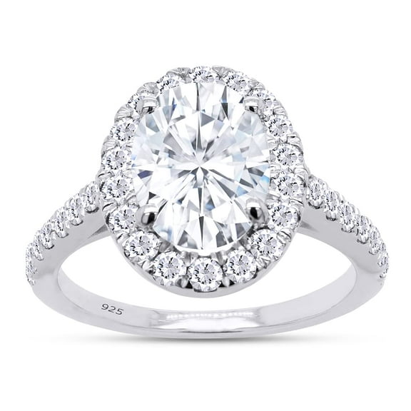 Oval Cut Lab Created Moissanite Diamond Halo Engagement Wedding Ring In 14K White Gold Over Sterling Silver(G-H Color,VVS1 Clarity,3 Cttw)-6.5
