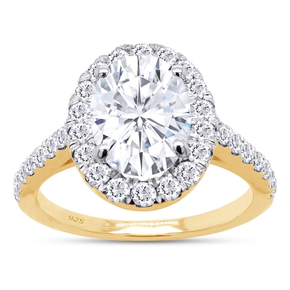 Oval Cut Lab Created Moissanite Diamond Halo Engagement Wedding Ring In 14K Yellow Gold Over Sterling Silver(G-H Color,VVS1 Clarity,3 Cttw)-6.5