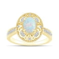 thumbnail image 1 of Oval Cut Lab Created Opal And 0.12 Cttw White Natural Diamond Filigree Frame Vintage Style Engagement Ring In 10k Solid Yellow Gold Ring Size-7.5, 1 of 1