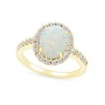 thumbnail image 1 of Oval Cut Lab Created Opal And Simulated White Sapphire Halo Solitaire Engagement Ring In 10k Solid Yellow Gold Ring For Women Ring Size-9, 1 of 1