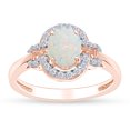 thumbnail image 1 of Oval Cut Lab Created Opal Gemstone And Simulated White Sapphire Halo Solitaire Engagement Ring In 14k Rose Gold Over Sterling Silver, 1 of 1