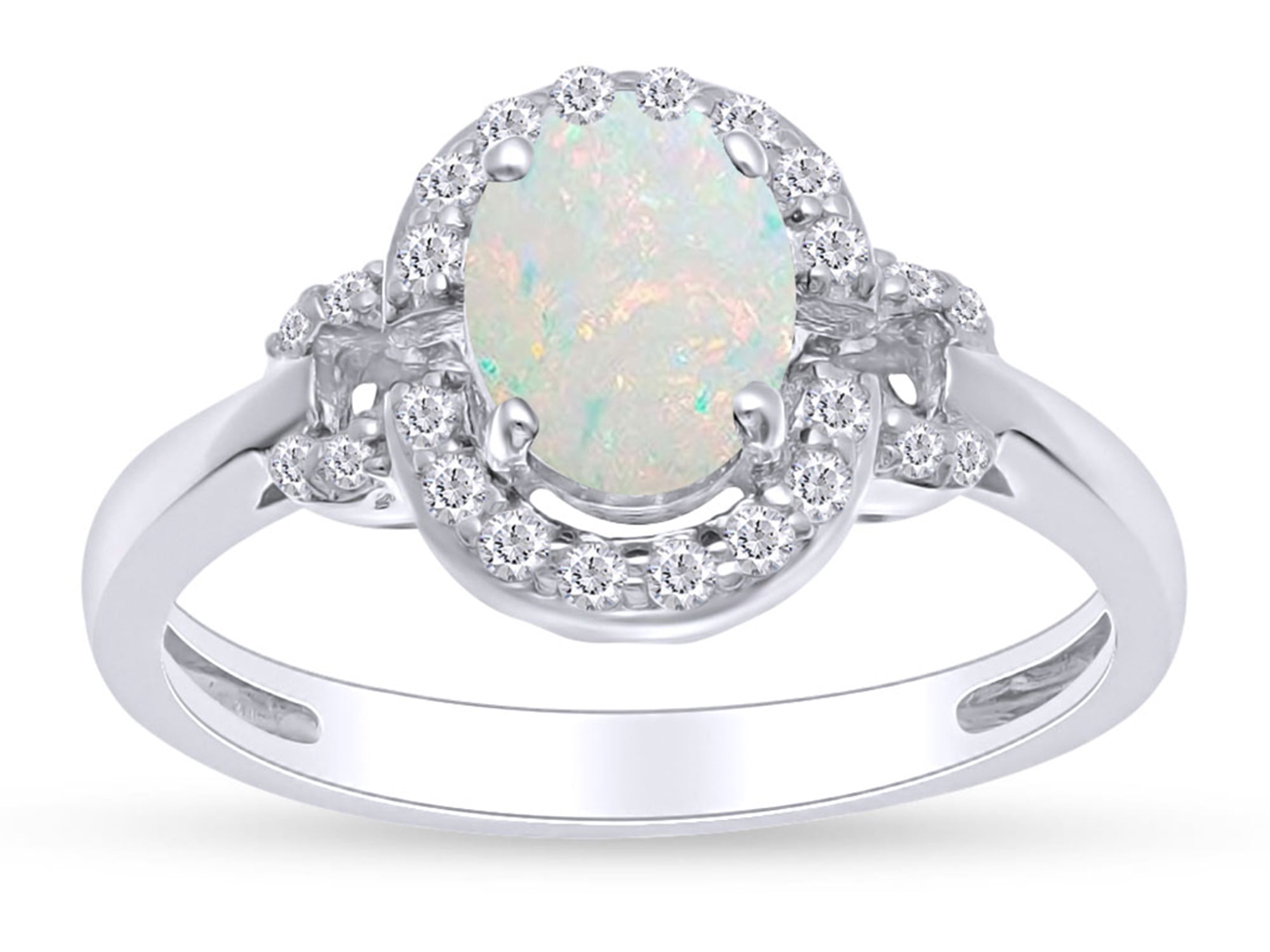 Oval Cut Lab Created Opal Gemstone And Simulated White Sapphire