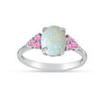 thumbnail image 1 of Oval Cut Lab Created Opal With Simulated White Sapphire And Pink Tourmaline Halo Solitaire Ring In 14k White Gold Over Sterling Silver Ring Size-7.5, 1 of 1