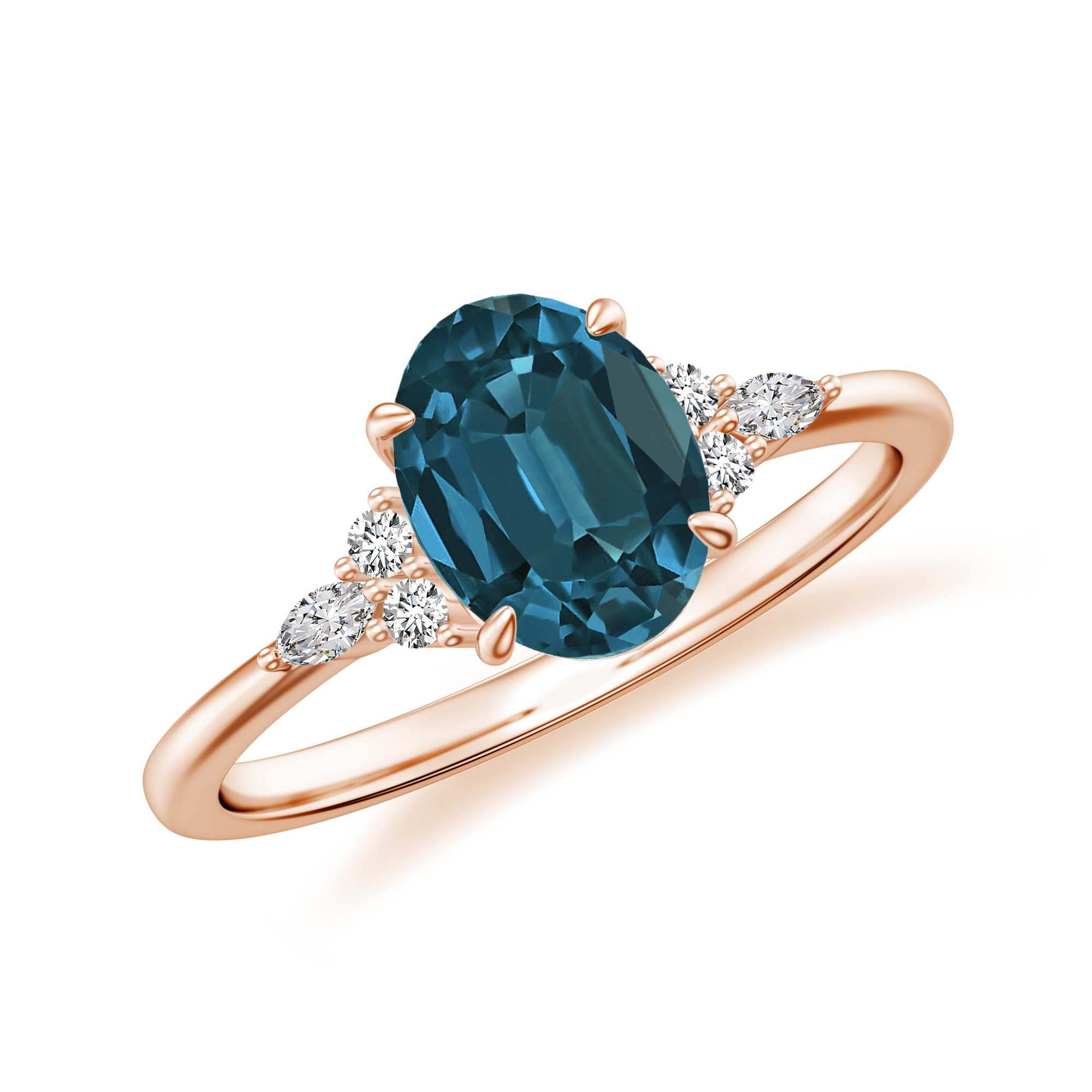Oval Cut London Blue Topaz Side Stone Engagement Ring with Moissanite ...