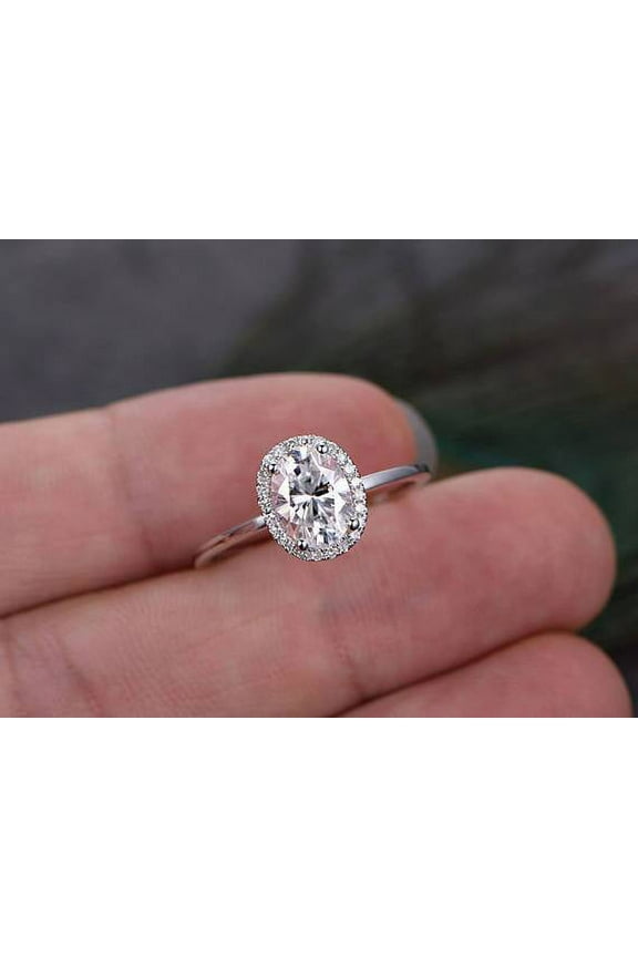 Oval Cut Moissanite Diamond Halo Engagement Ring In 10K Rose Gold, Promise Ring, Anniversary Ring