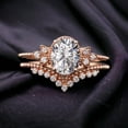 thumbnail image 1 of Oval Cut Moissanite Engagement Ring Set 2 Pcs Bridal Set Unique Curved Matching Band Art Deco Handmade Ring Rose Gold Jewelry Birthday Gifts, 1 of 2