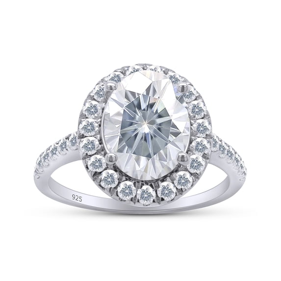 Oval Cut Moissanite Lab Created Diamond Halo Engagement Promise Ring For Women In 14K White Gold Over Sterling Silver(VVS1 Clarity,G-H Color,3 Cttw)-7.5