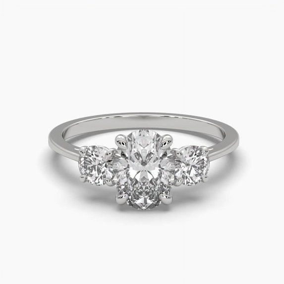 Oval Cut Moissanite Round Cut Side Stone 18k Petite Ring