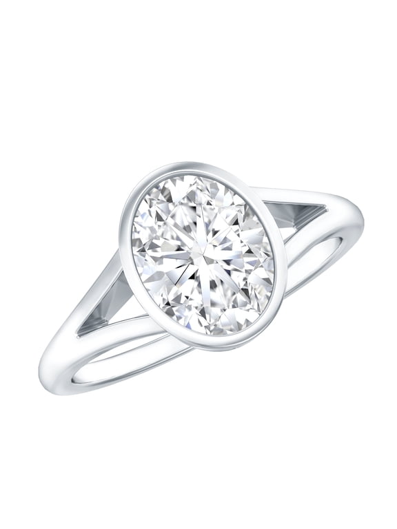 Moissanite Oval Engagement Ring 2 Carat - Split Shank Ring - 7X9 mm - D-VS1 Quality Certified, 14K White Gold, US 5.00
