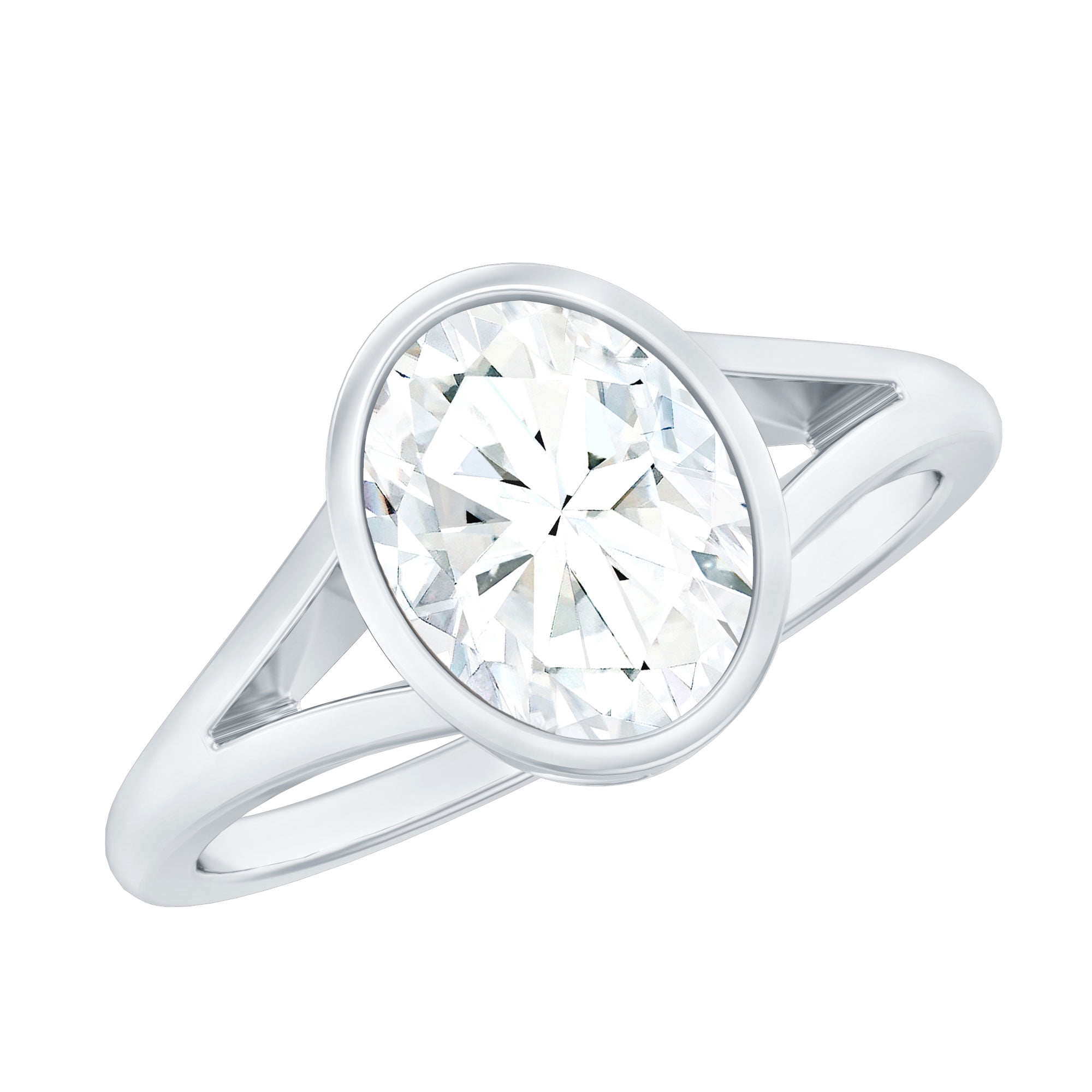 Oval Cut Moissanite Solitaire Split Shank Engagement Ring for Woman - 2 ...