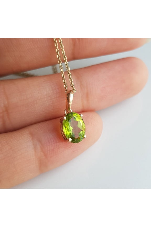 Oval Cut Natural Peridot Necklace - White Gold Green Gemstone Pendant - August Birthstone Jewelry - Gift for Her by CPFineJewelry