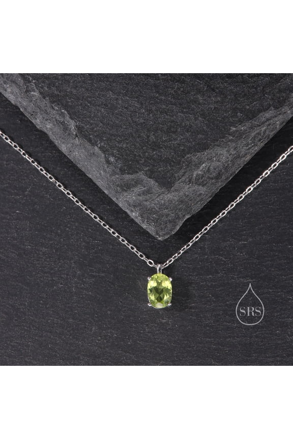 Oval Cut Natural Peridot Necklace - White Gold Green Gemstone Pendant - August Birthstone Jewelry - Gift for Her by CPFineJewelry