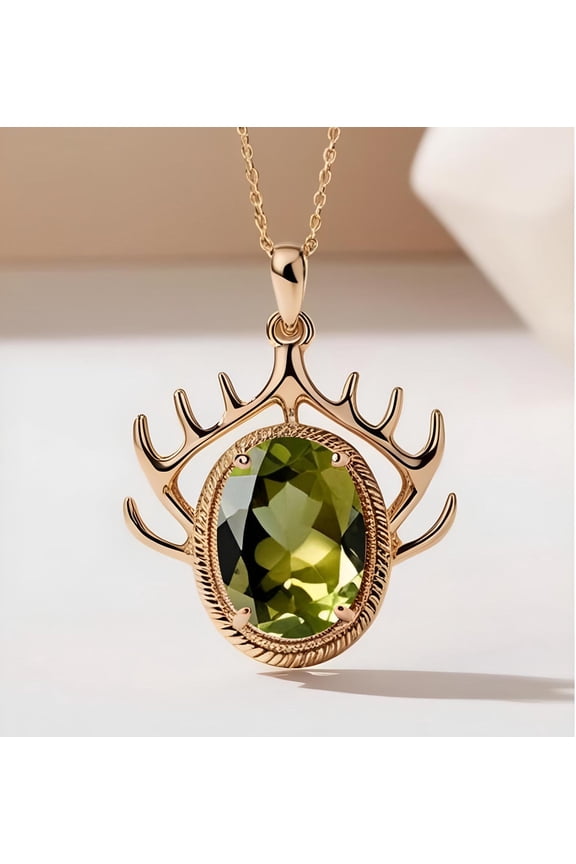 Oval Cut Natural Peridot Necklace - White Gold Green Gemstone Pendant - August Birthstone Jewelry - Gift for Her by CPFineJewelry