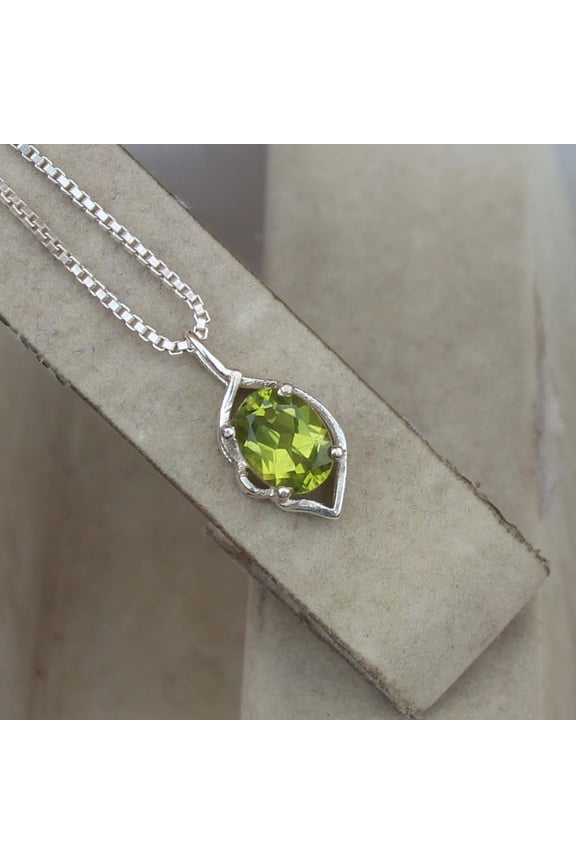 Oval Cut Natural Peridot Necklace - White Gold Green Gemstone Pendant - August Birthstone Jewelry - Gift for Her by CPFineJewelry