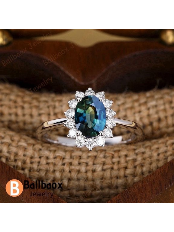Oval Cut Starburst Teal Natural Sapphire Engagement Rings 5 ct. t.w. 925 Sterling, Sterling Silver Gift for her