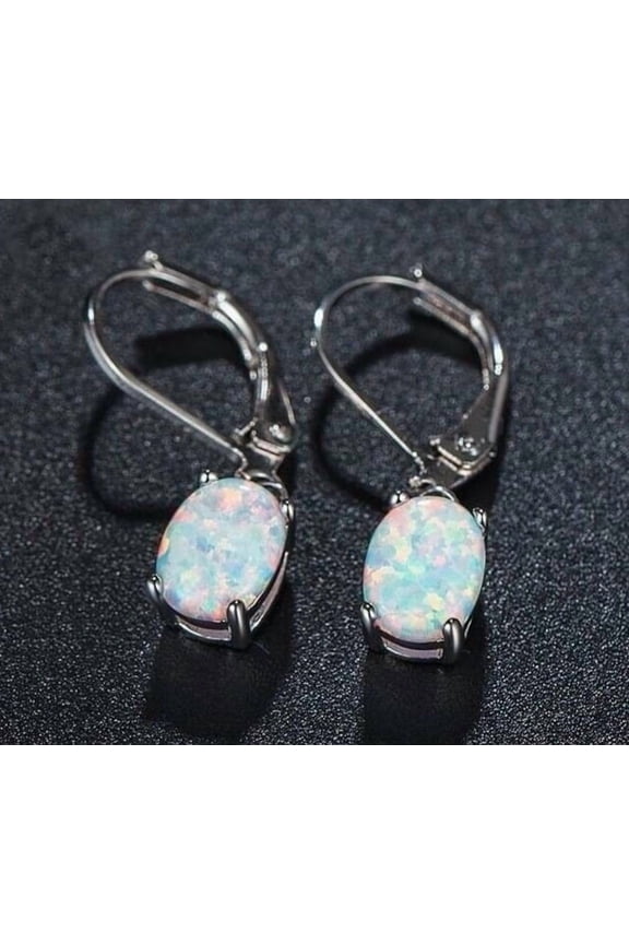 Oval Cut Opal 925 Sterling Silver Solitaire Drop Lever-back Earring For Women