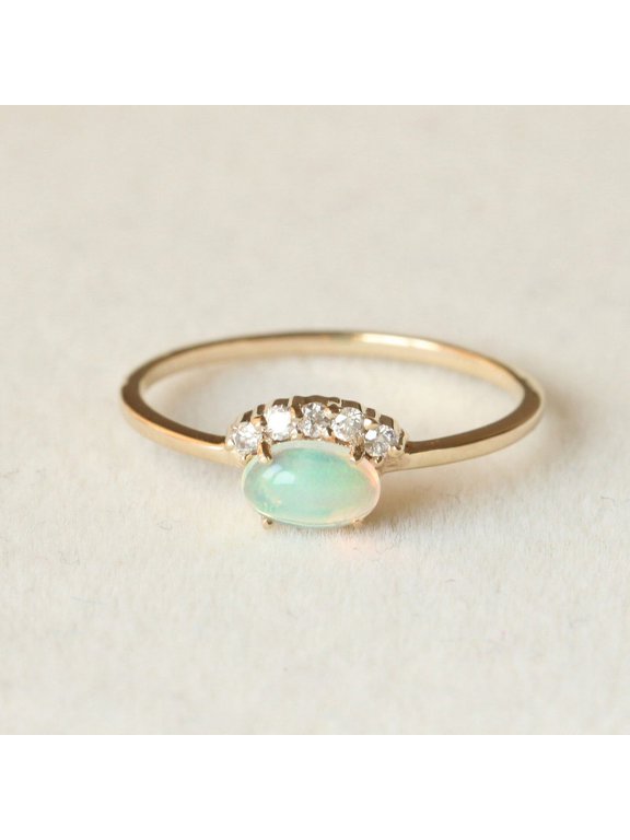 Oval Cut Opal & Diamond Crown Ring, 925 Sterling Silver Ring, Minimalist Ring, October Birthstone Ring, Stackable Ring, Gift For Wife