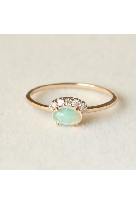 Oval Cut Opal & Diamond Crown Ring, 925 Sterling Silver Ring, Minimalist Ring, October Birthstone Ring, Stackable Ring, Gift For Wife