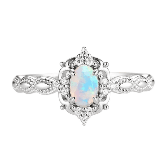 Oval Cut Opal Wedding Engagement Ring in 925 Sterling Silver - October Birthstone
