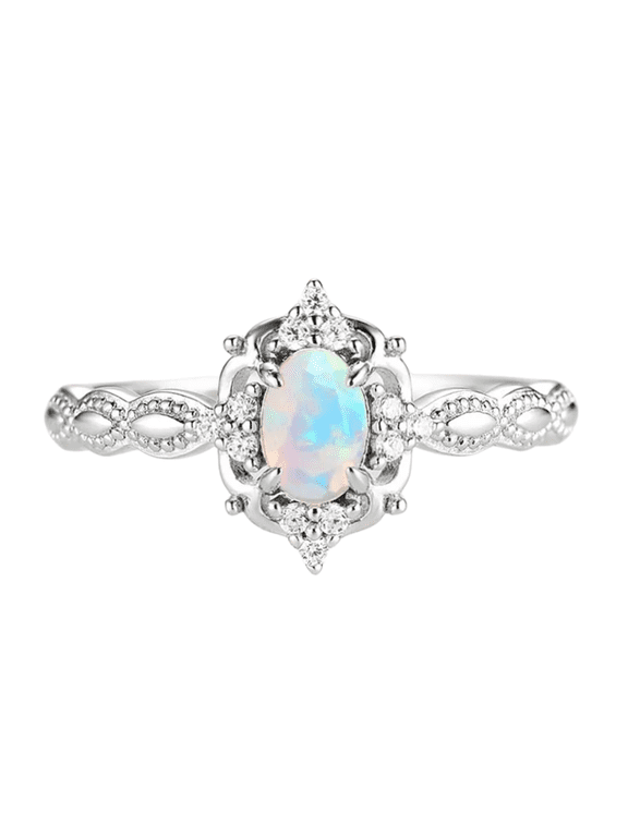 Oval Cut Opal Wedding Engagement Ring in 925 Sterling Silver - October Birthstone