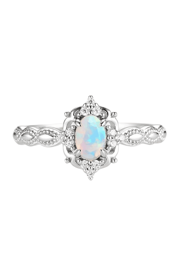 Oval Cut Opal Wedding Engagement Ring in 925 Sterling Silver - October Birthstone