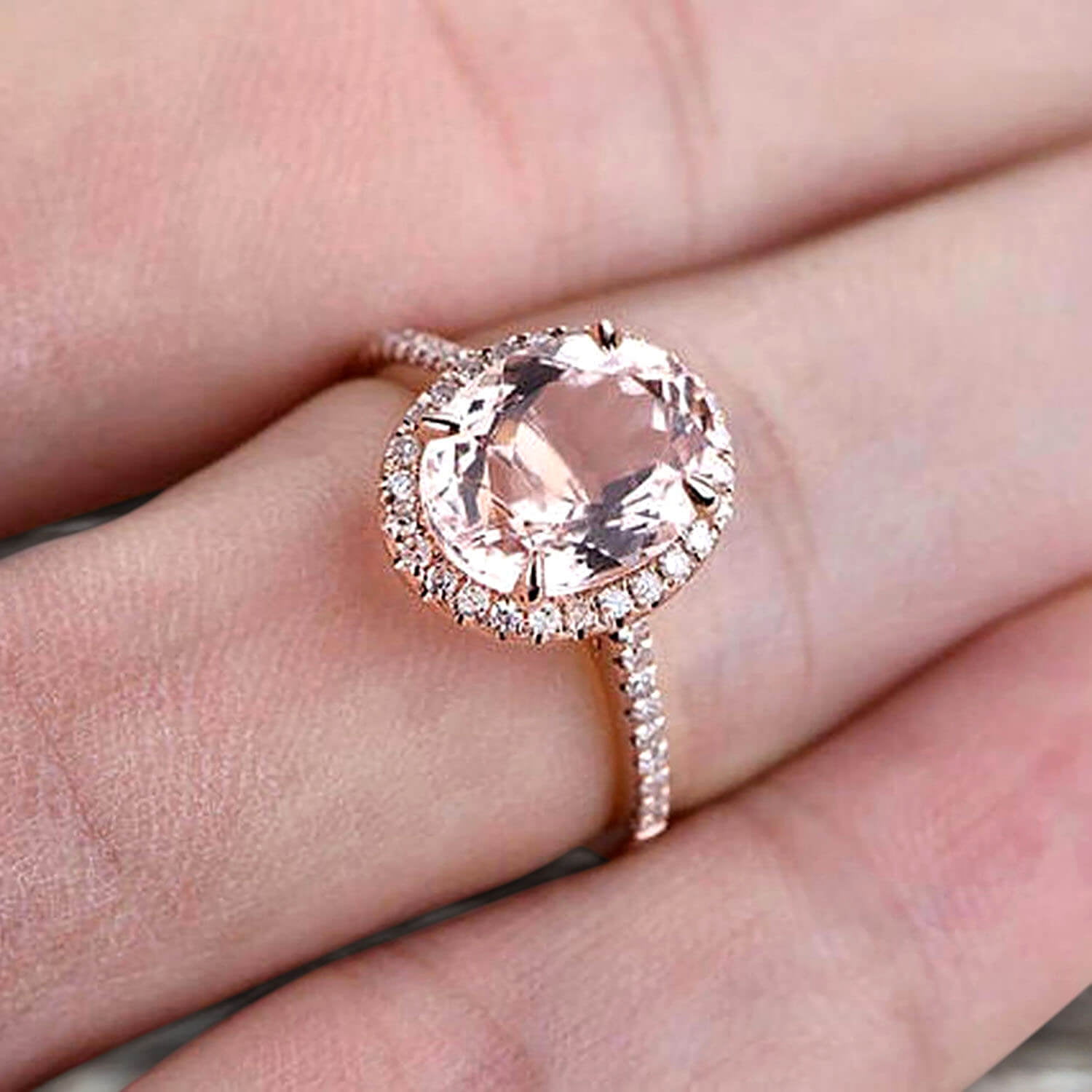 3Pcs 1.75 Carat 10k Rose Gold Morganite Engagement Ring Set Wedding Set  Promise Ring for Bride Oval Cut Gemstone Pink Morganite Anniversary Ring