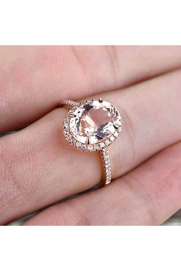 Oval Cut Pink Morganite Engagement Ring 1.50 Carat Solid 10k Rose Gold Wedding Ring Promise Ring for Bride Halo Design