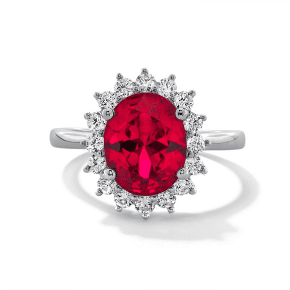 Oval Cut Pink Ruby & Diamond Halo Engagement Ring in 925 Sterling Silver - july Birthstone