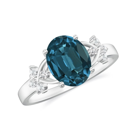 Oval Cut Prong Set London Blue Topaz Engagement Solitaire Ring for Women 925 Sterling Silver White Gold Plated Moissanite Side Stone Ring Size 7