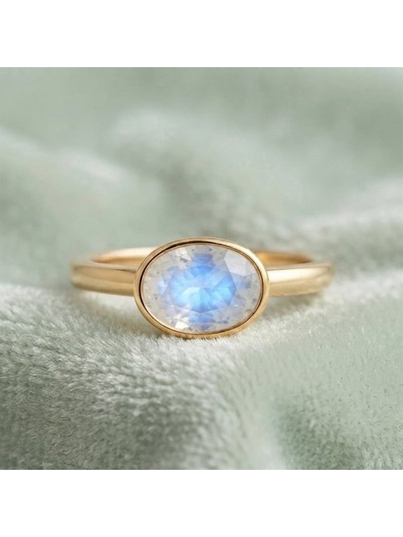 Oval Cut Rainbow Moonstone Ring, 925 Sterling Silver Yellow Gold Plated Proposal Ring, Elegant Handmade Bezel Ring, Anniversary Gift Jewelry for Her