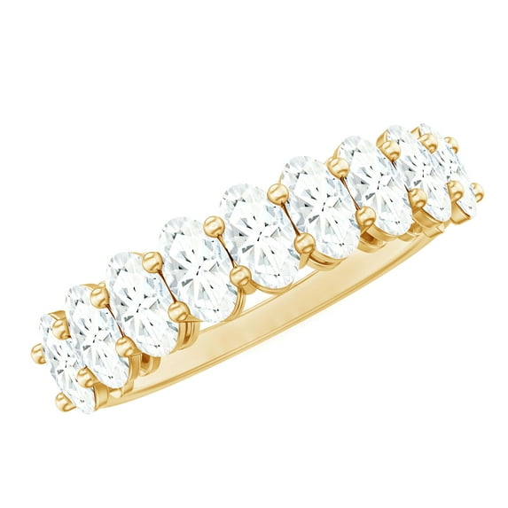 Rosec Jewels Oval Cut Real Moissanite Ring, Certified Moissanite Semi Eternity Ring, Half Eternity Ring for Women, 10K Yellow Gold, US 11.50