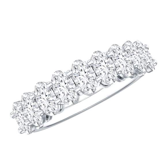 Rosec Jewels Oval Cut Real Moissanite Ring, Certified Moissanite Semi Eternity Ring, Half Eternity Ring for Women, 14K White Gold, US 12.00