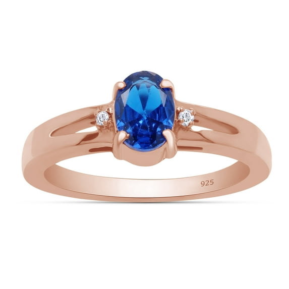 AFFY Oval Cut Simulated Blue Sapphire Solitaire Ring in 14k Rose Gold Over Sterling Silver (0.58 Cttw), Ring Size- 13.5